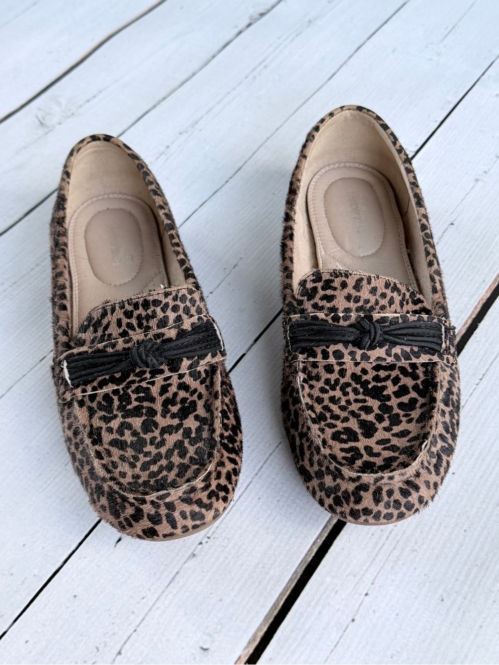 Lands' End Leopard Print Calf Hair Tassel Loafers Driving Moccasins 9B - Picture 2 of 8